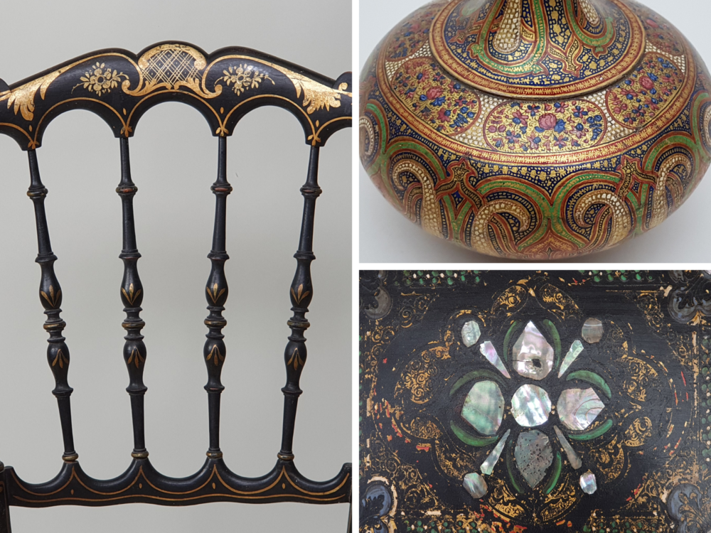 Selection of papier-mâché antique furniture and decorative antiques