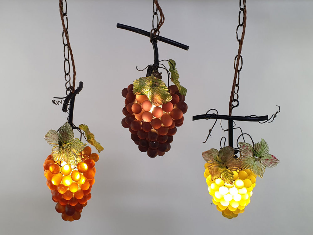 Mid century antique murano glass grape chandeliers