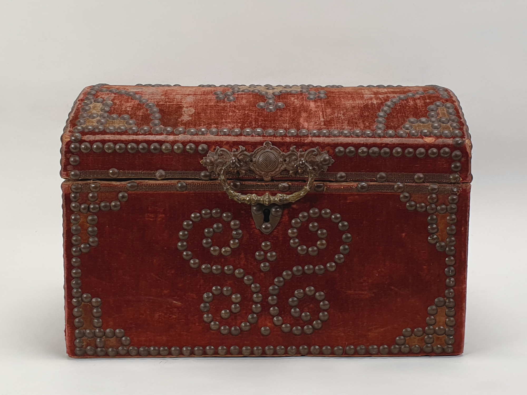 Early French 19th century decorative antique velvet domed Casket Box or Coffret