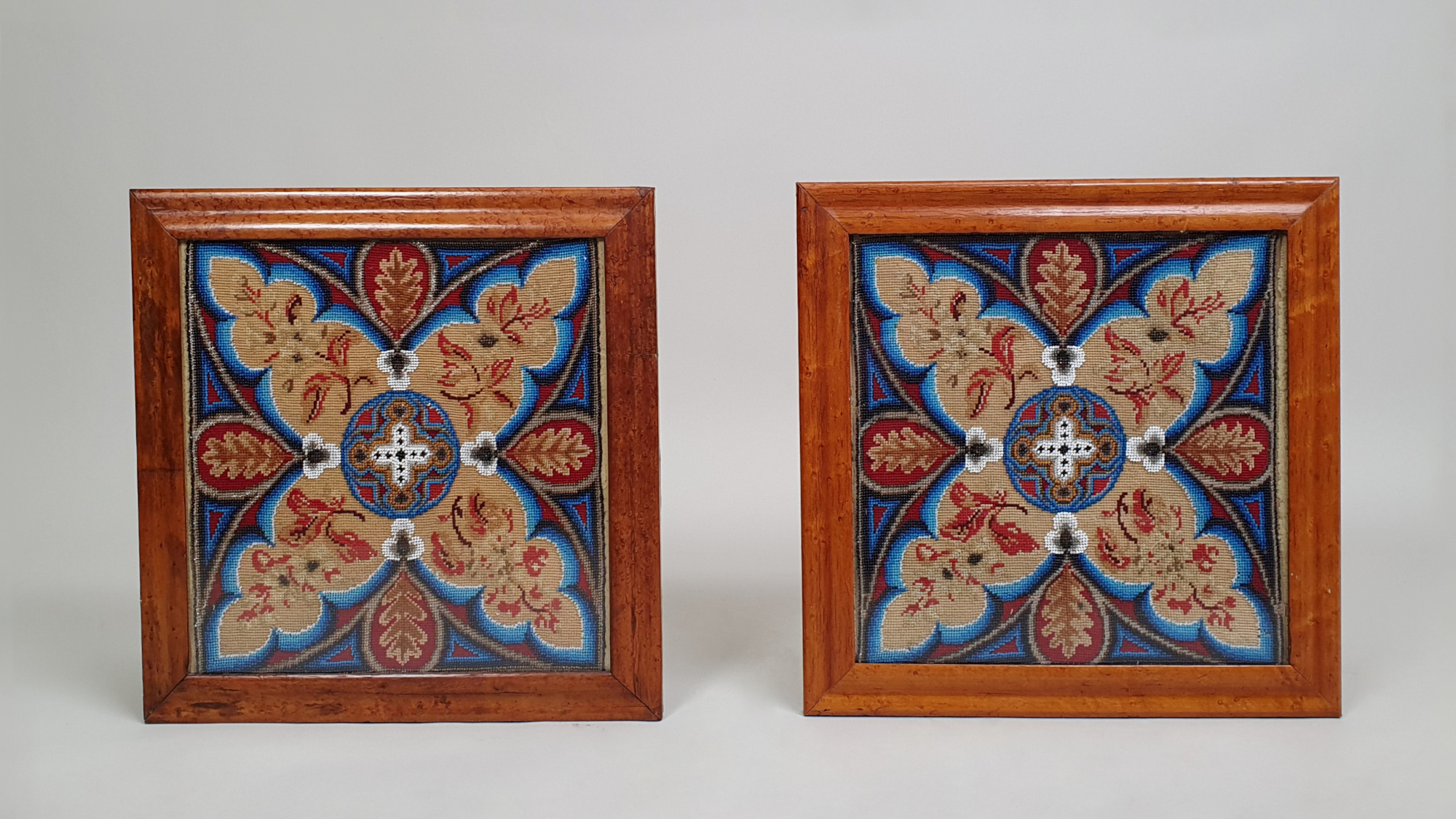 A pair of antique Victorian Beadwork and Needlepoint Panels 