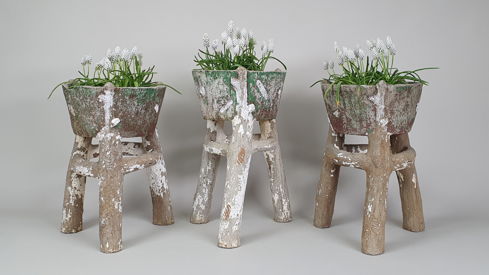 French faux bois antique garden planters