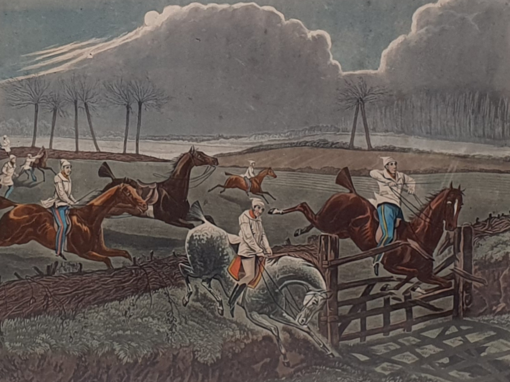 'The First Steeple Chase on Record' - set of 4 early edition etched aquatints