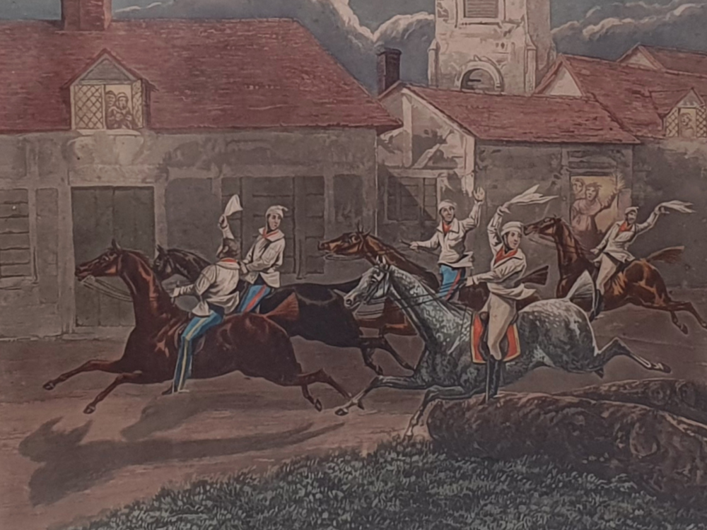 'The First Steeple Chase on Record' - set of 4 early edition etched aquatints