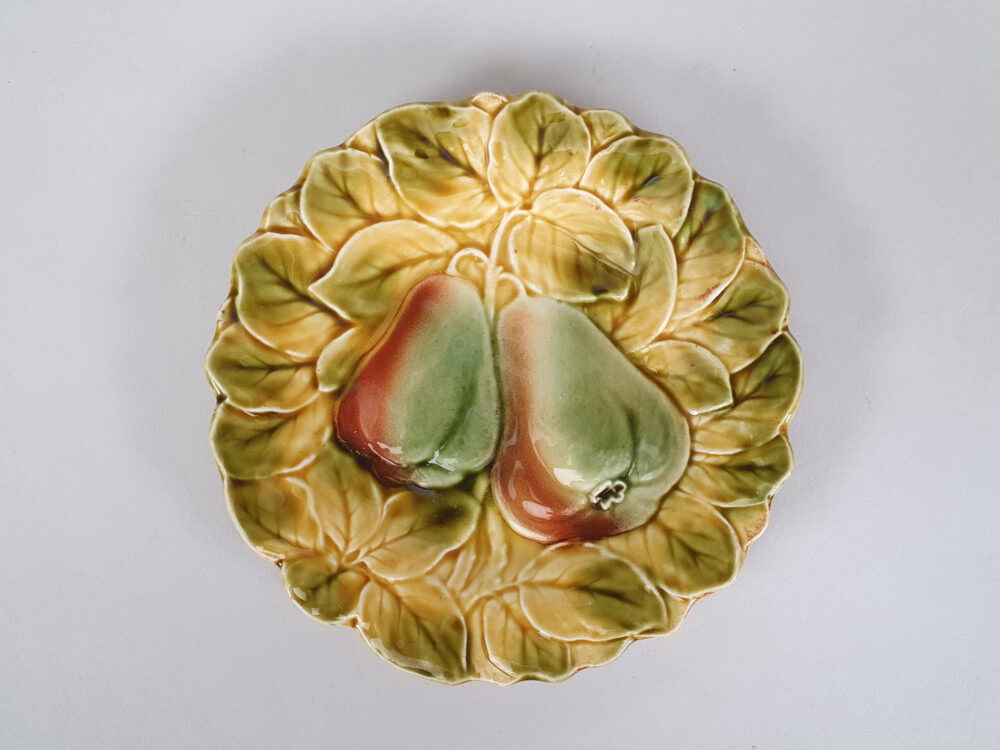 12 antique ceramic Sarreguemines majolica dessert plates