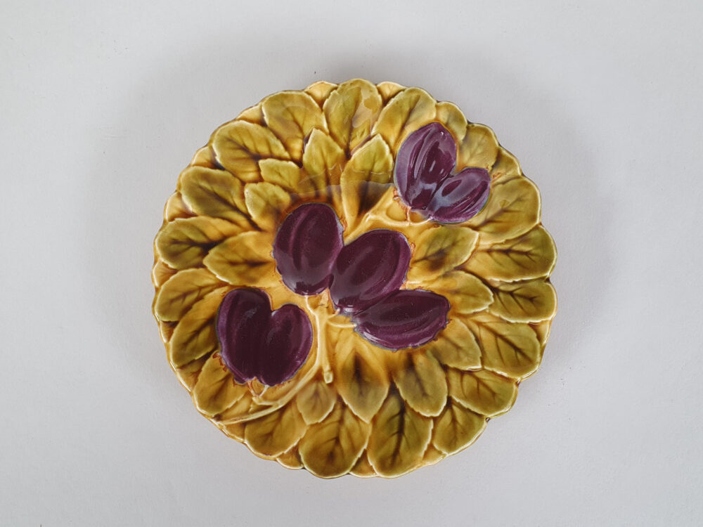 12 antique ceramic Sarreguemines majolica dessert plates
