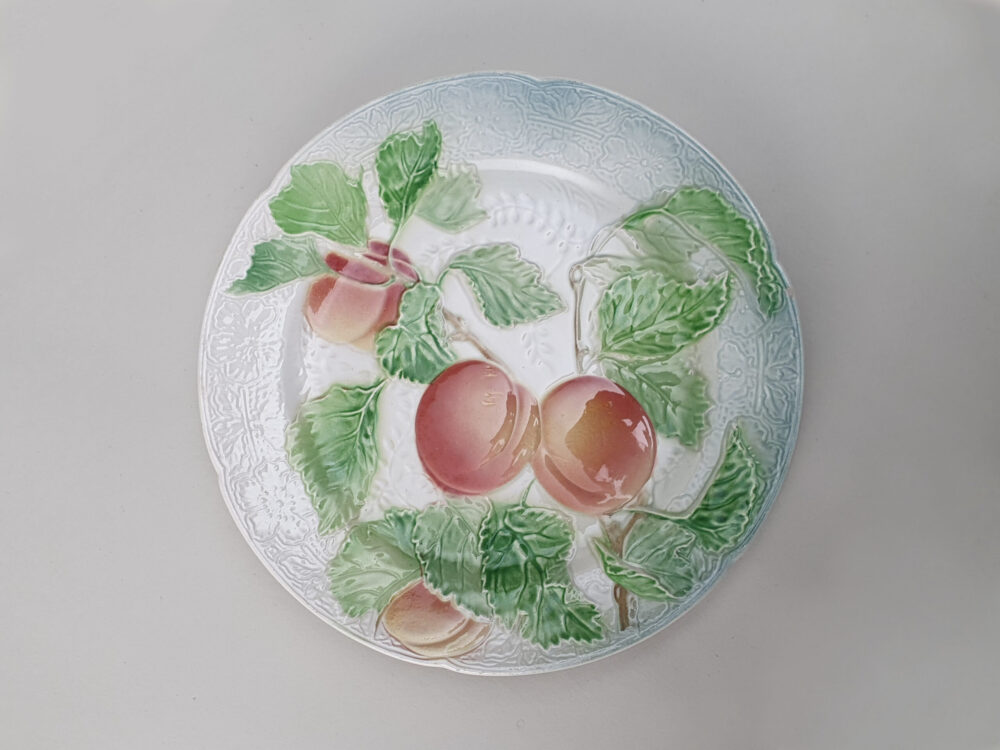 13 antique ceramic French faience Dessert Plates & Compotes, marked K & G, Saint Clement for Keller & Guerin