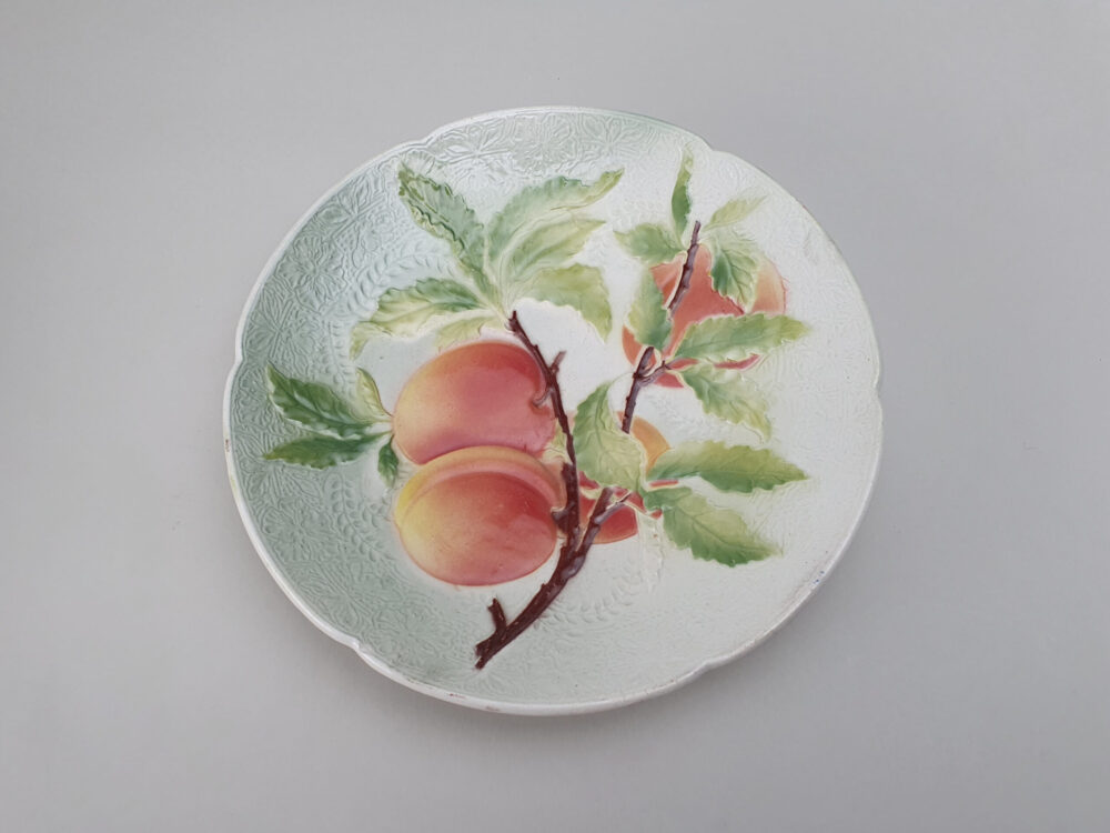 13 antique ceramic French faience Dessert Plates & Compotes, marked K & G, Saint Clement for Keller & Guerin