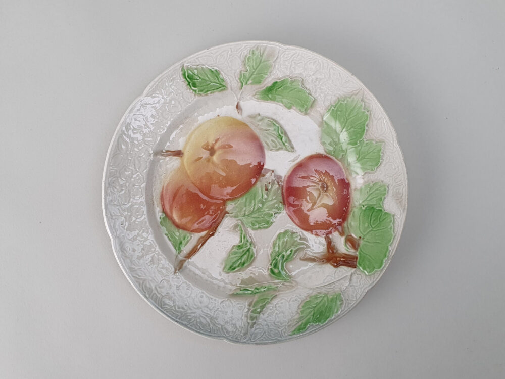 13 antique ceramic French faience Dessert Plates & Compotes, marked K & G, Saint Clement for Keller & Guerin