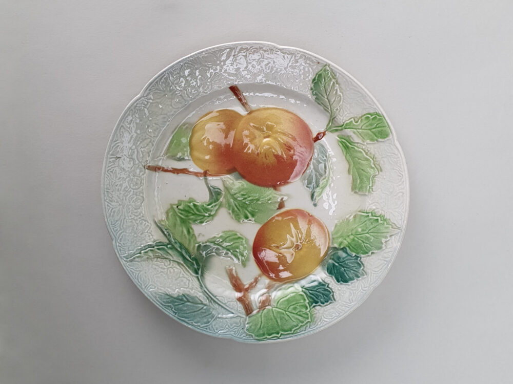 13 antique ceramic French faience Dessert Plates & Compotes, marked K & G, Saint Clement for Keller & Guerin