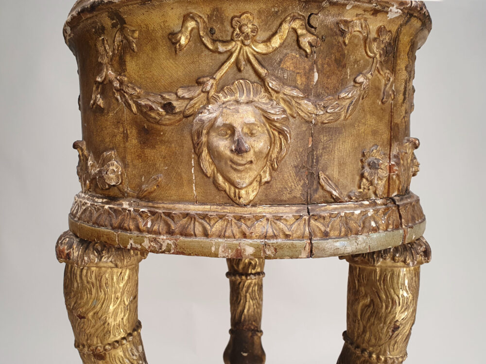18th century antique giltwood Jardiniere Stand with a raised frieze and paw & ball feet