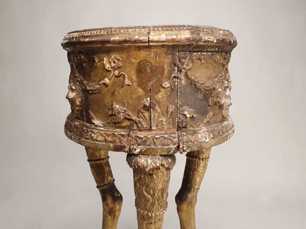18th century antique giltwood Jardiniere Stand with a raised frieze and paw & ball feet