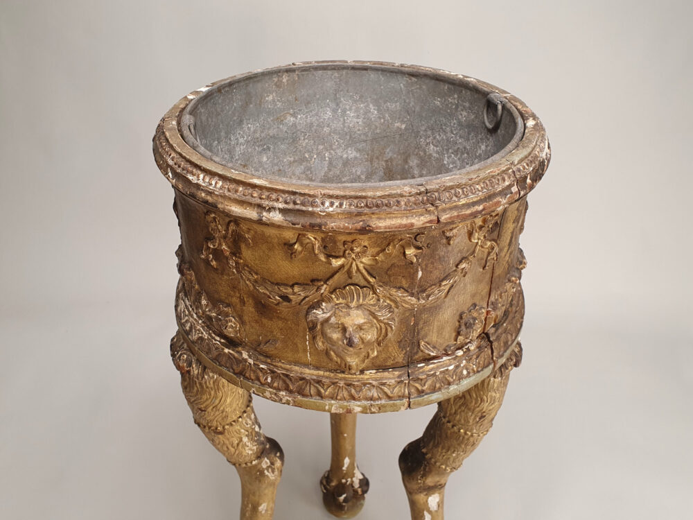 18th century antique giltwood Jardiniere Stand with a raised frieze and paw & ball feet