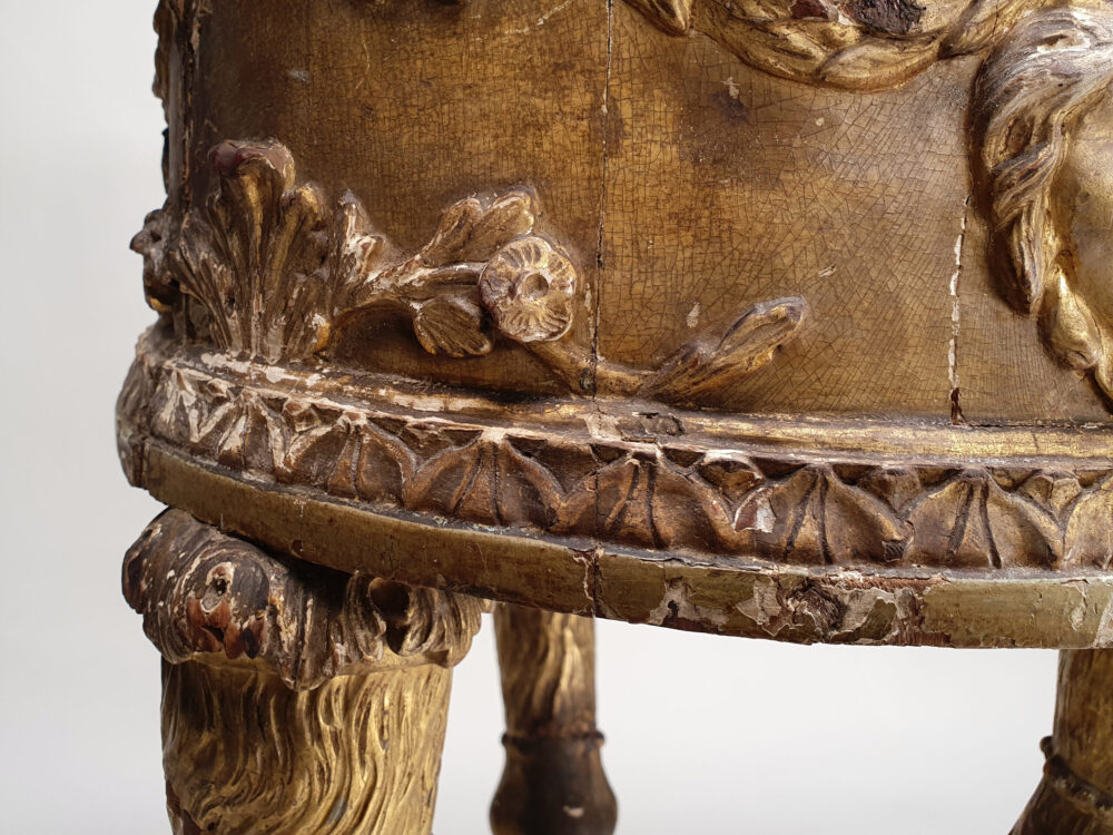 18th century antique giltwood Jardiniere Stand with a raised frieze and paw & ball feet