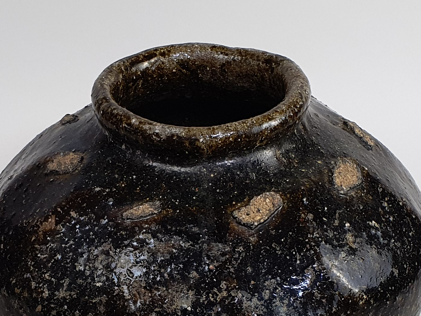 Two 18th century antique ceramic rustic mottled Chinese Wine Flagons