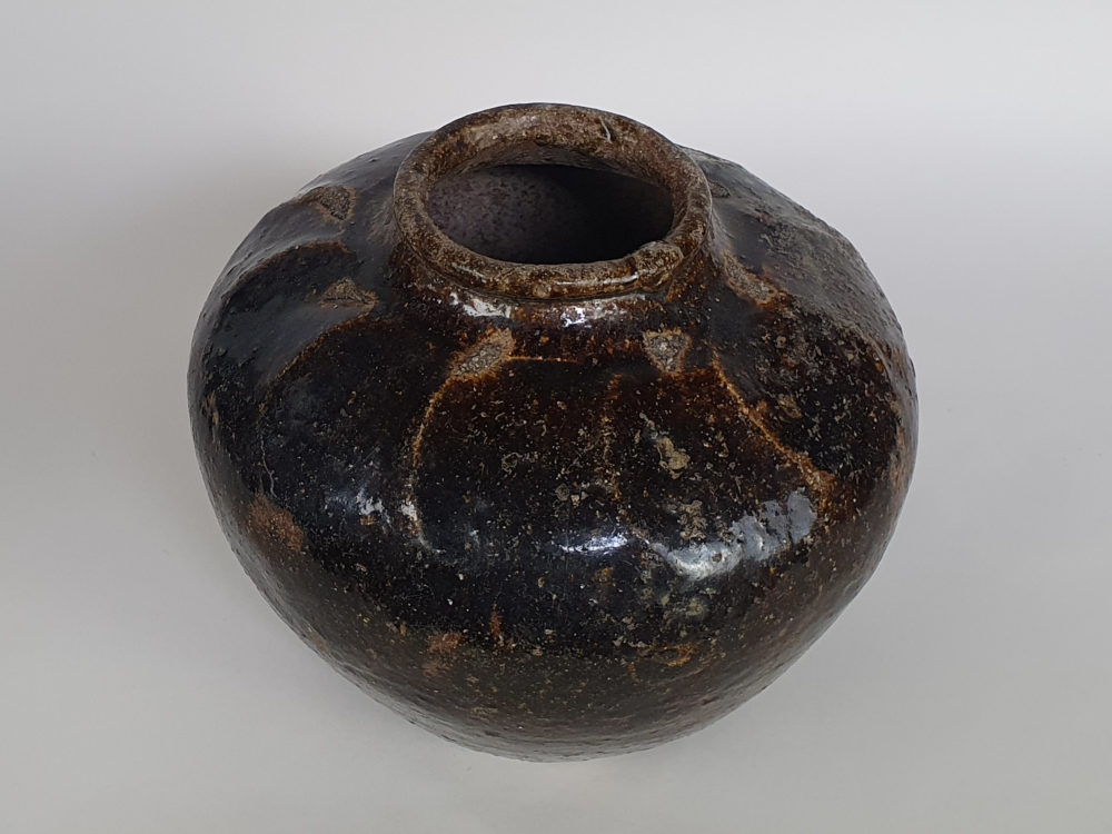 Two 18th century antique ceramic rustic mottled Chinese Wine Flagons