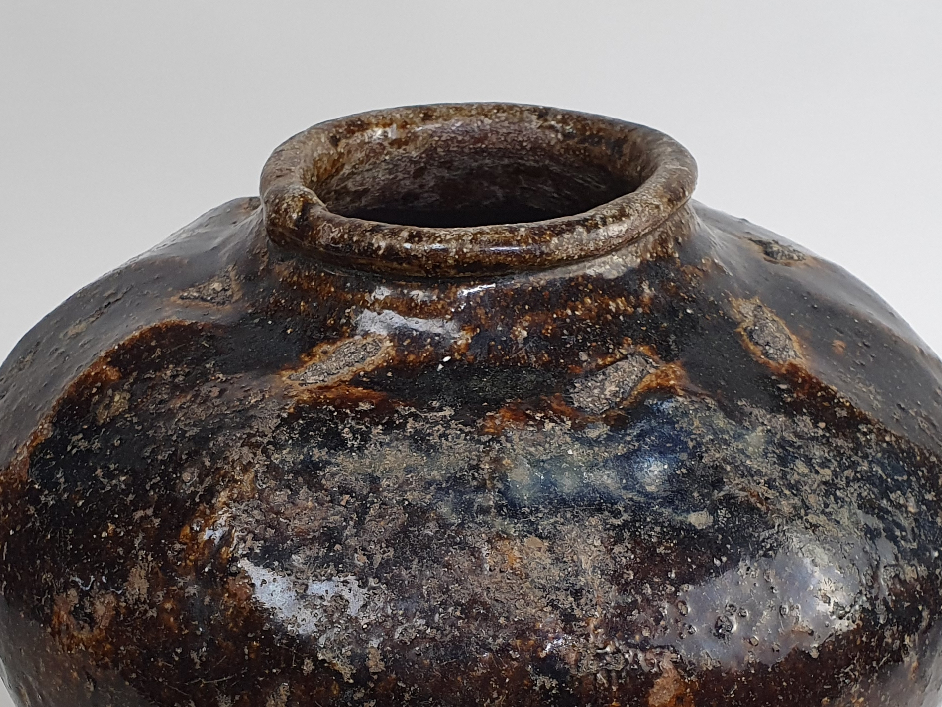 Two 18th century antique ceramic rustic mottled Chinese Wine Flagons