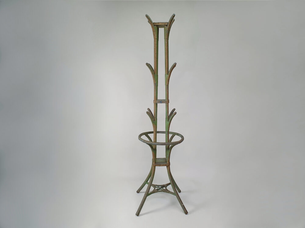 1930s antique Lloyd Loom Hat, Coat & Umbrella Stand in original green paint