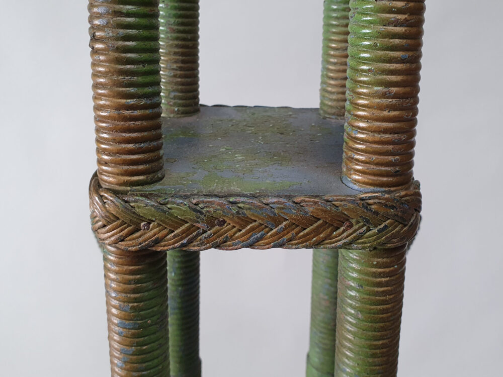 1930s antique Lloyd Loom Hat, Coat & Umbrella Stand in original green paint