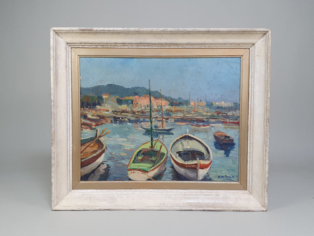 1950s oil on canvas of Cannes Harbour
