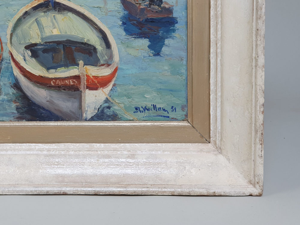 1950s oil on canvas of Cannes Harbour