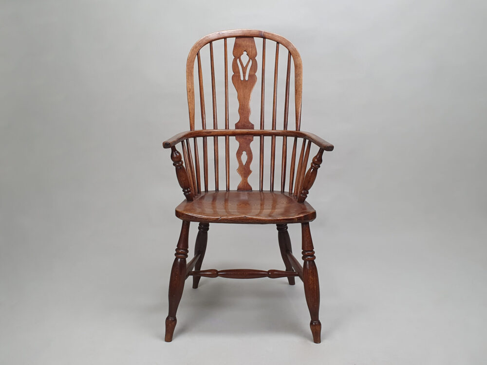 19th century English antique ash and elm Windsor high back Arm Chair