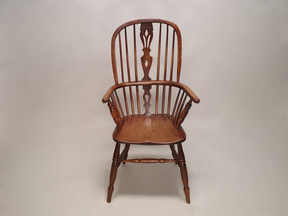 19th century English antique ash and elm Windsor high back Arm Chair