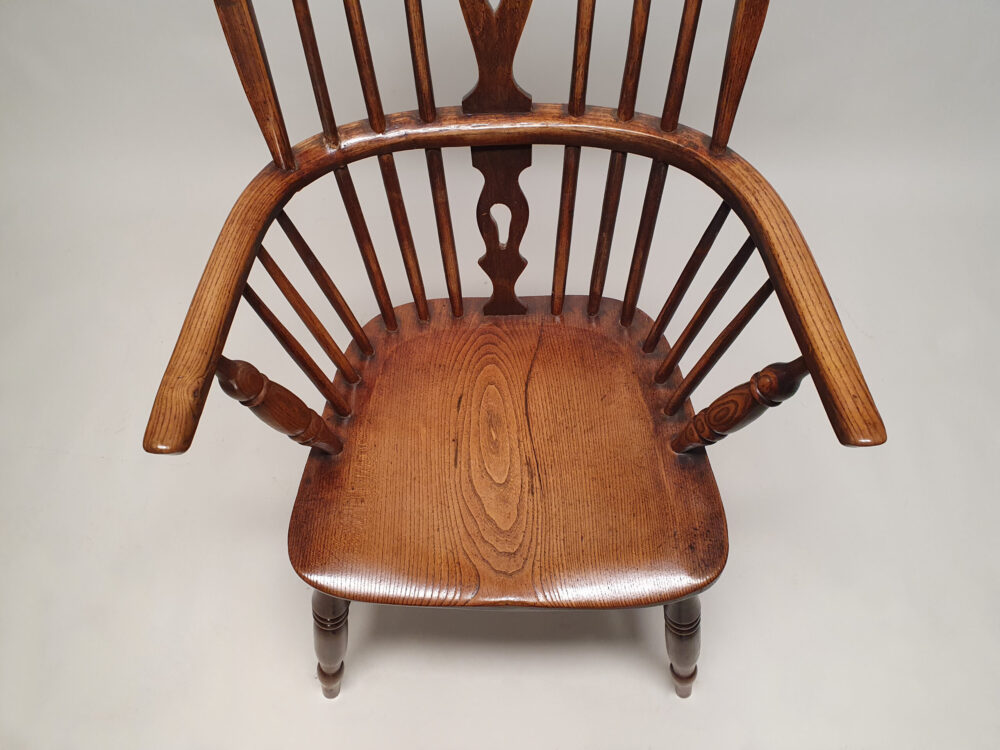 19th century English antique ash and elm Windsor high back Arm Chair