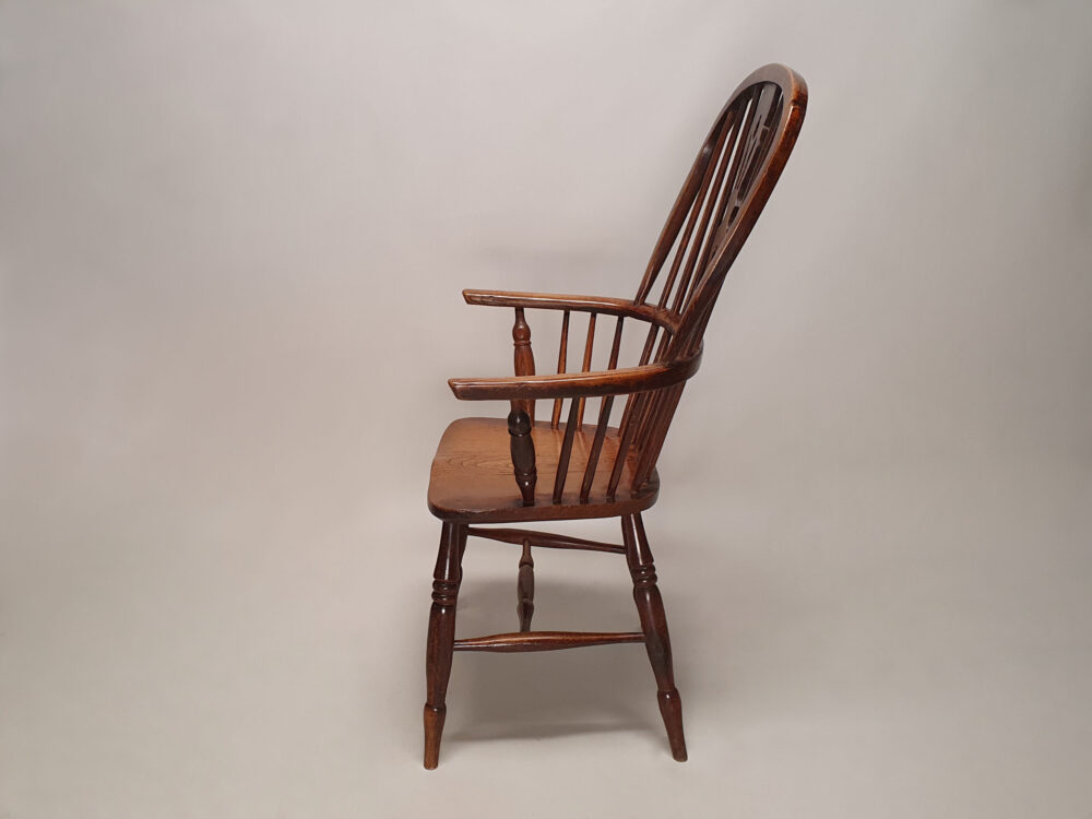 19th century English antique ash and elm Windsor high back Arm Chair