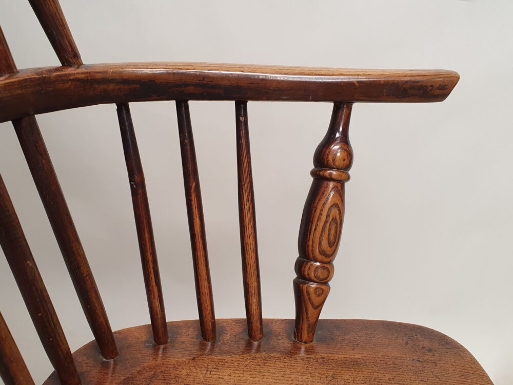 19th century English antique ash and elm Windsor high back Arm Chair