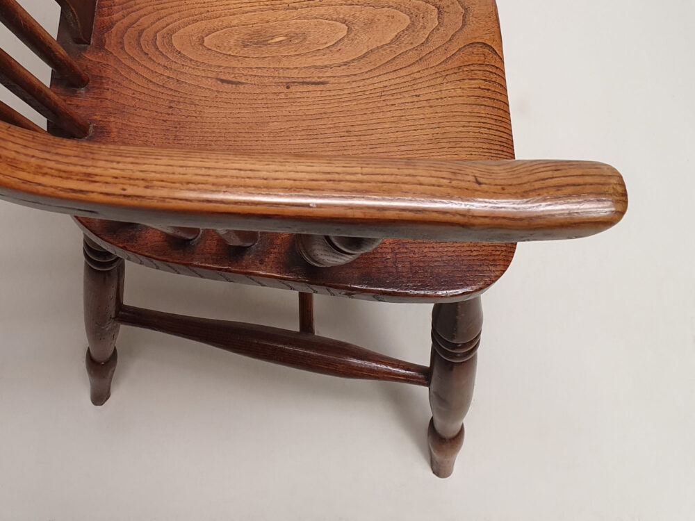 19th century English antique ash and elm Windsor high back Arm Chair