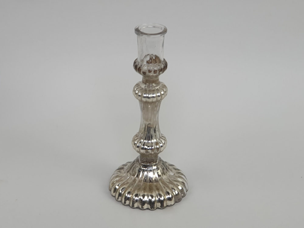 19th century French mercury glass ribbed Candlestick Holder