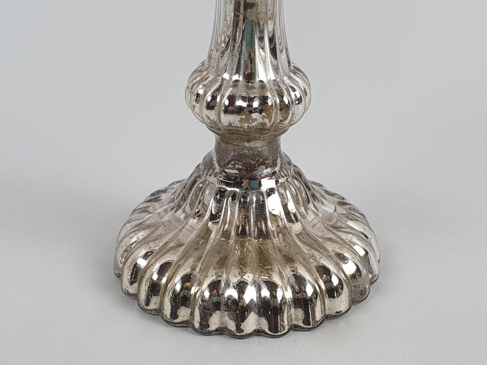 19th century French mercury glass ribbed Candlestick Holder