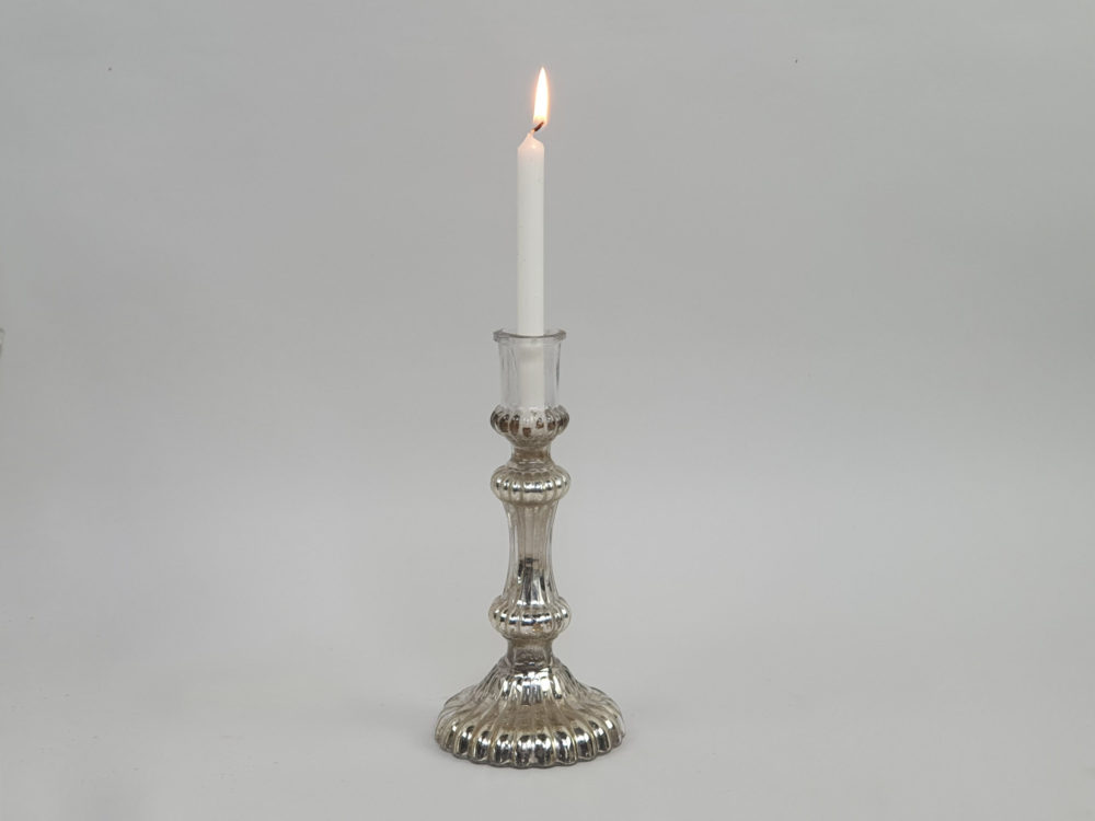 19th century French mercury glass ribbed Candlestick Holder