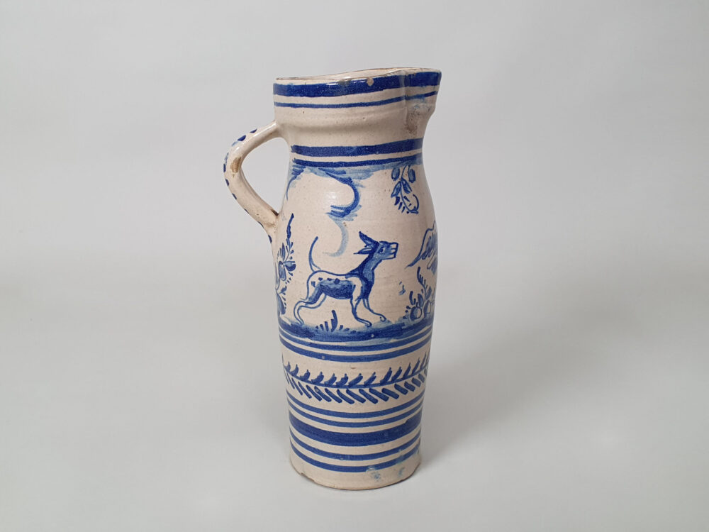 19th century Spanish Talavera blue & white antique ceramic faience Jug
