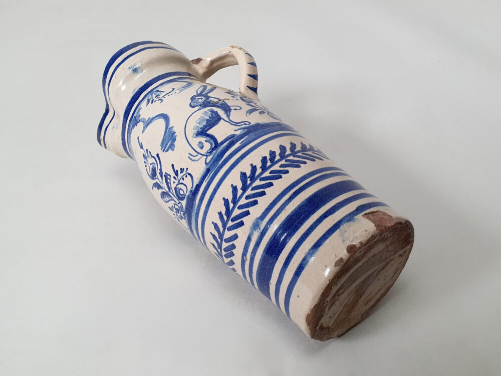 19th century Spanish Talavera blue & white antique ceramic faience Jug