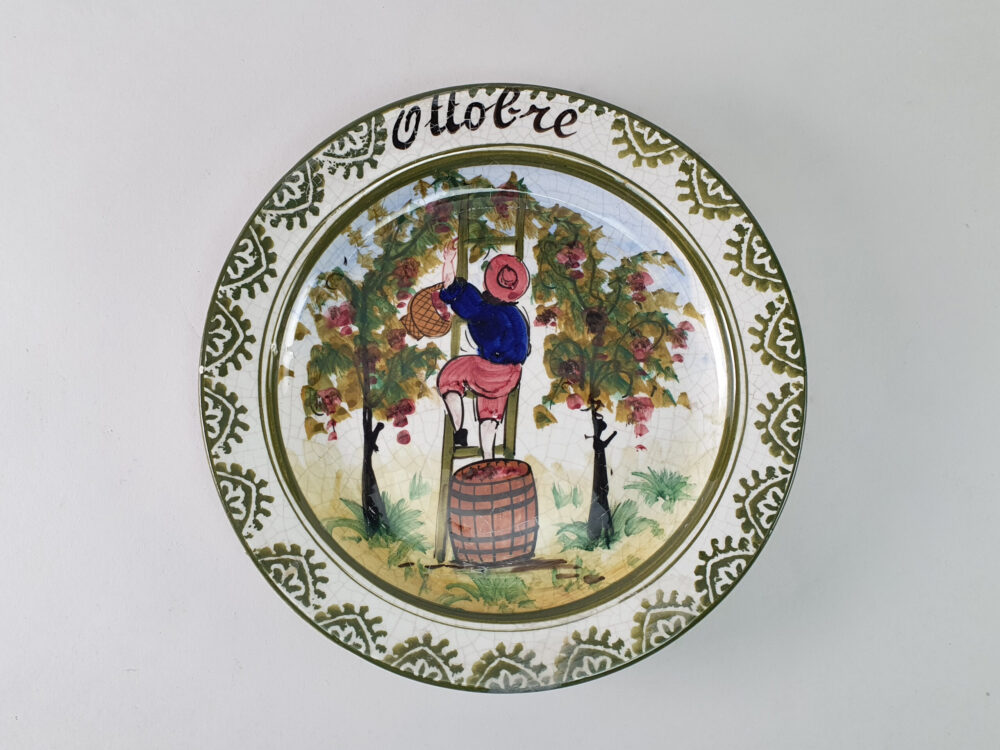 19th century antique Ceramic Plate depicting October