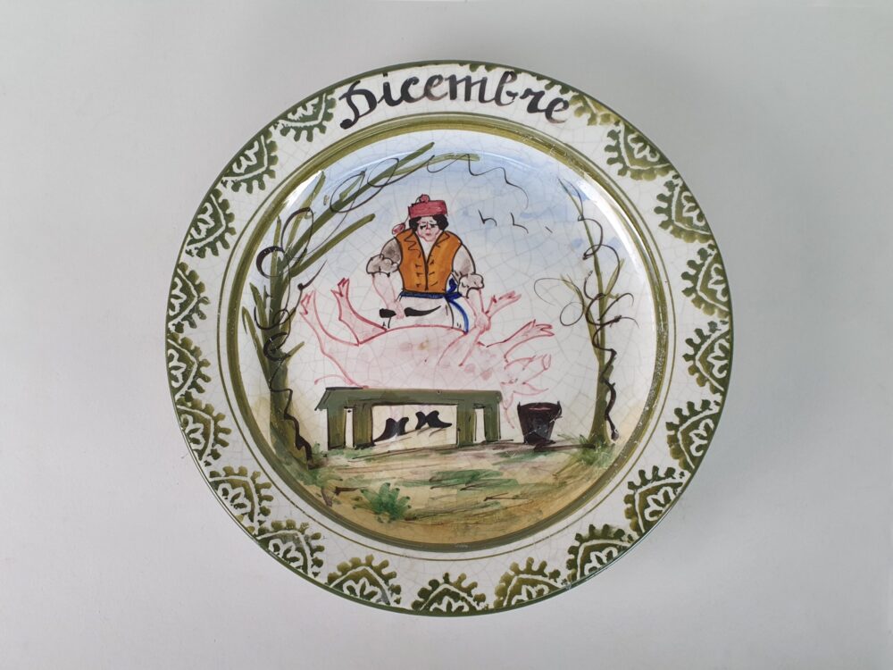 19th century antique ceramic Plate depicting December