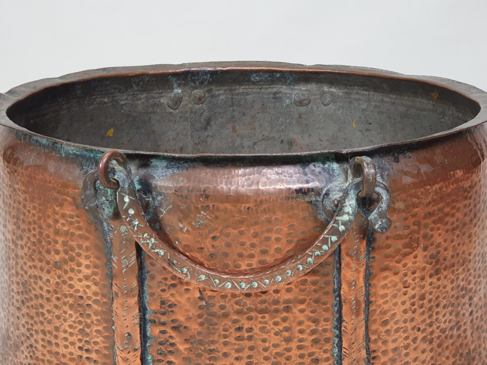 19th century antique copper Cauldron or Log Basket