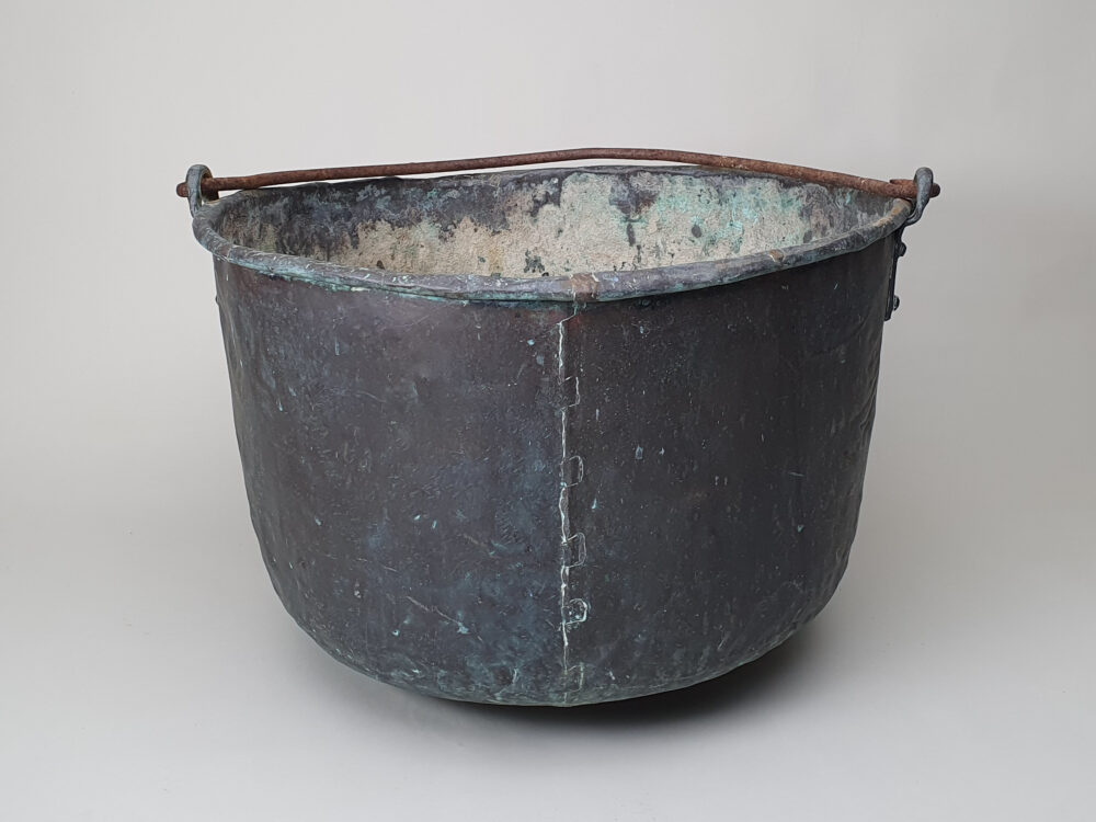 19th century antique copper Planter or Log Basket with handle