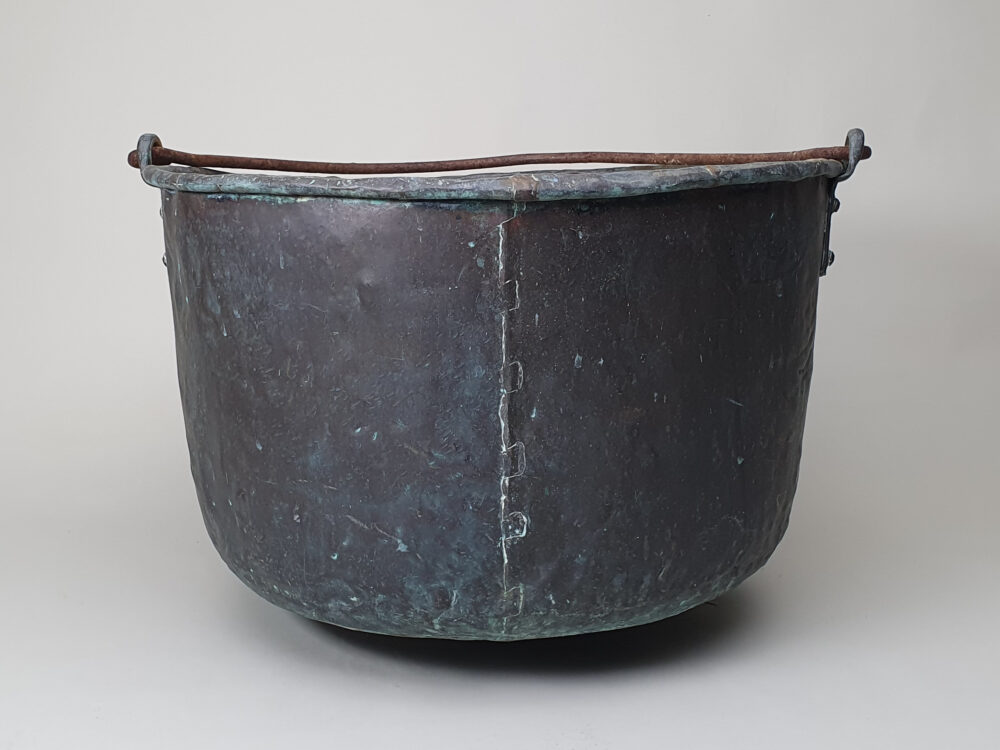 19th century antique copper Planter or Log Basket with handle