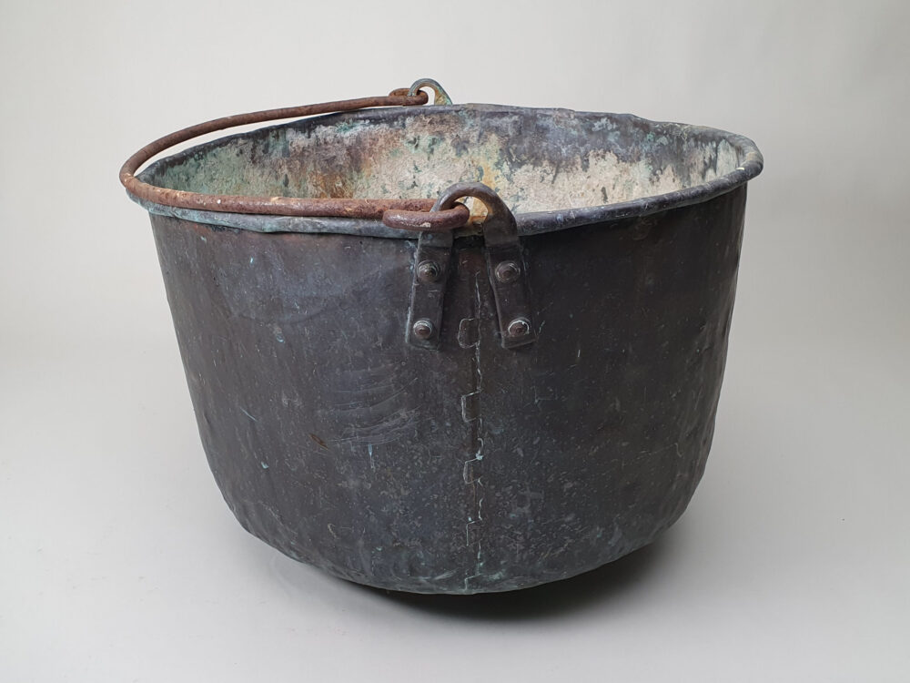 19th century antique copper Planter or Log Basket with handle