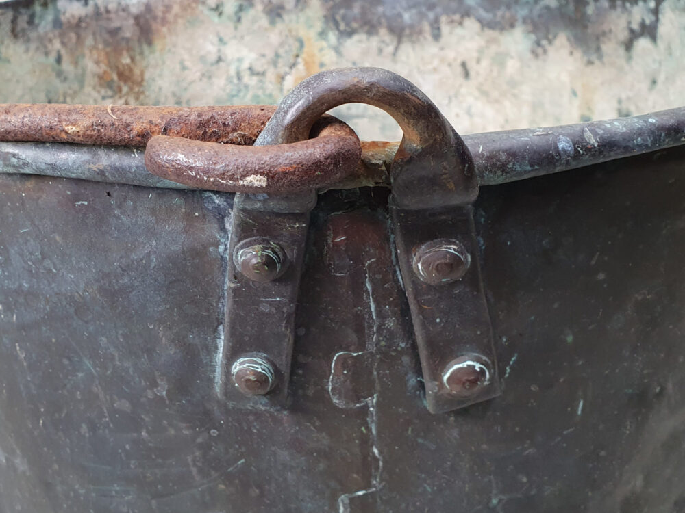 19th century antique copper Planter or Log Basket with handle