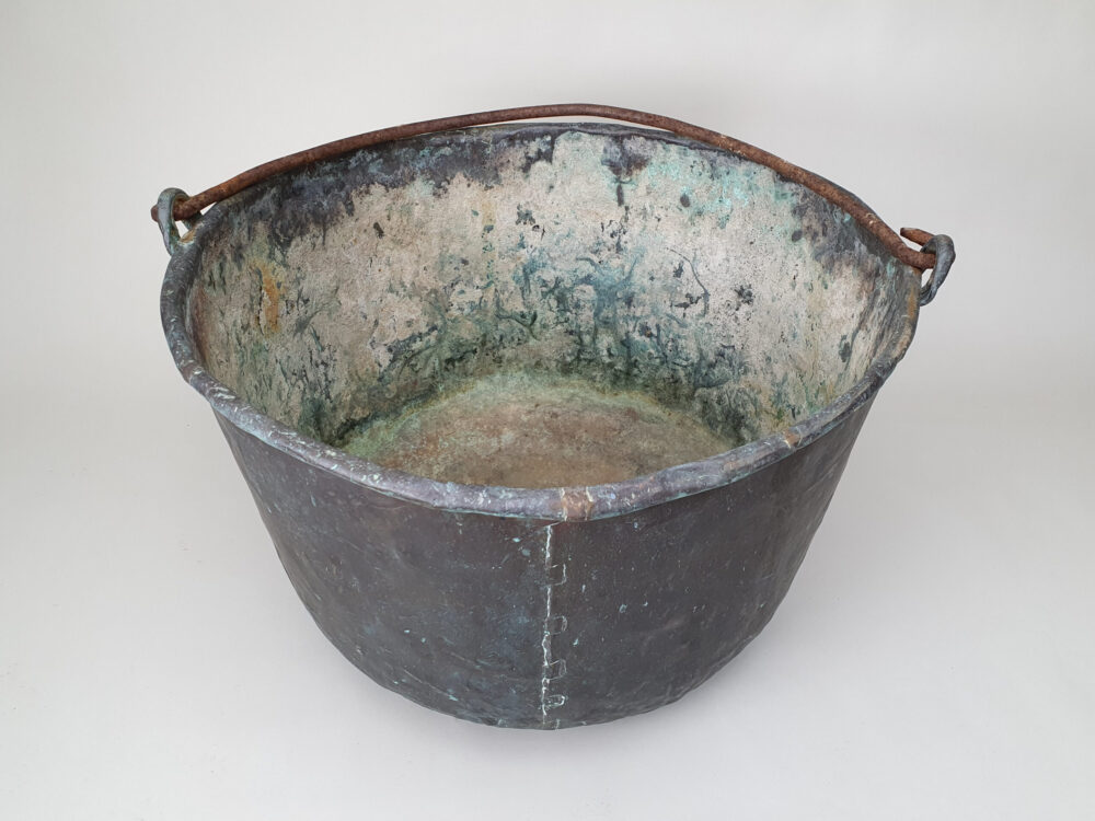19th century antique copper Planter or Log Basket with handle
