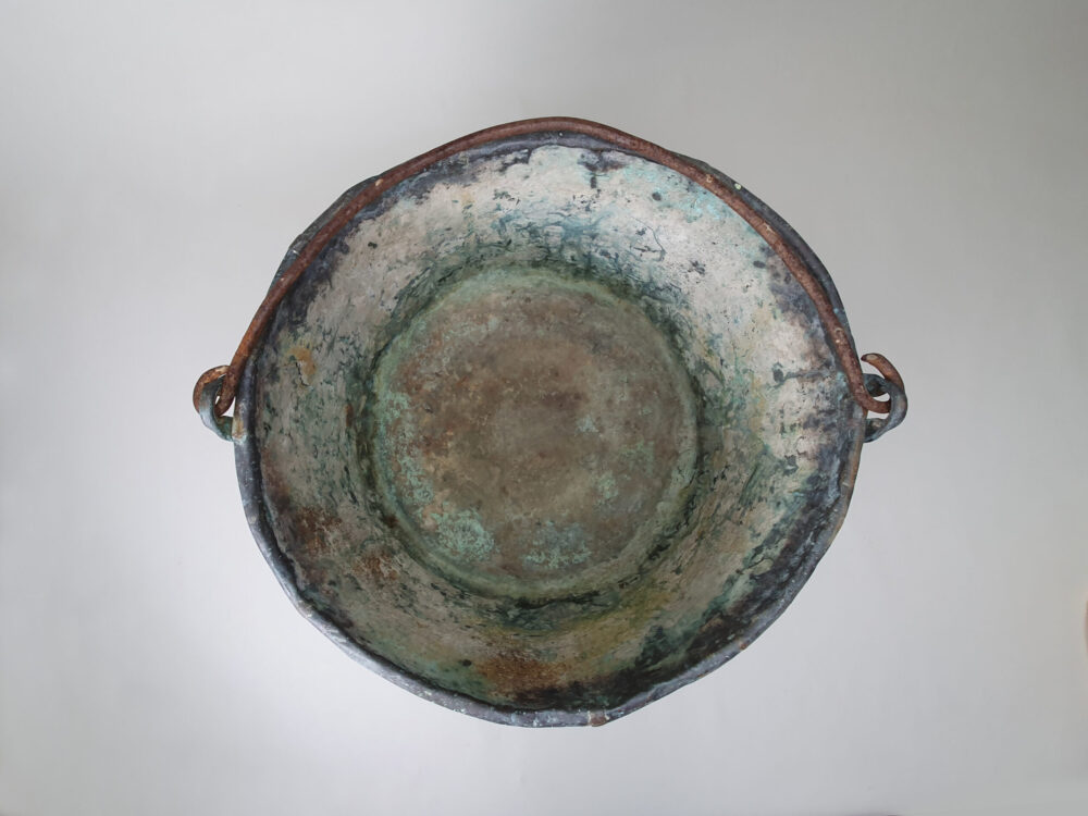 19th century antique copper Planter or Log Basket with handle