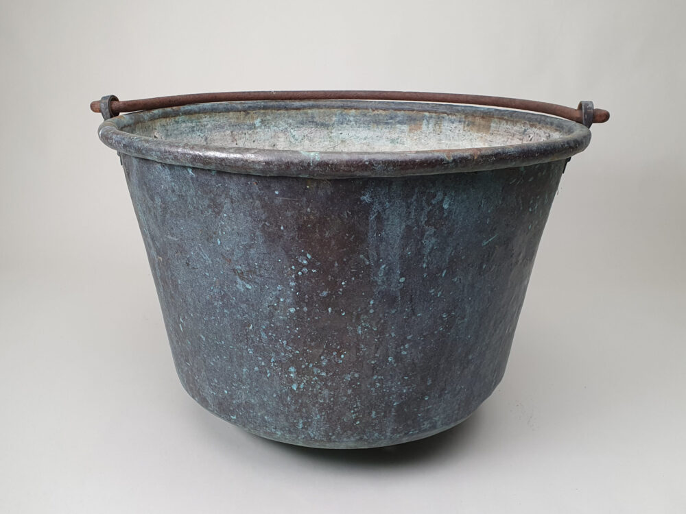 19th century antique copper Planter or Log Basket with handle
