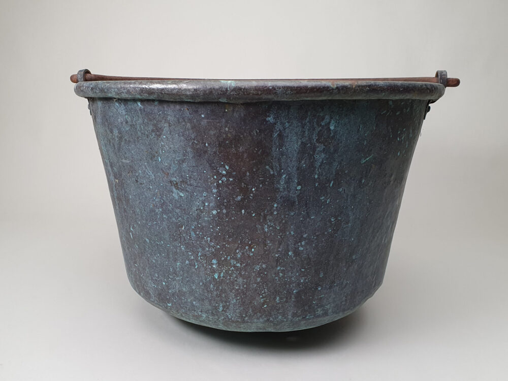 19th century antique copper Planter or Log Basket with handle