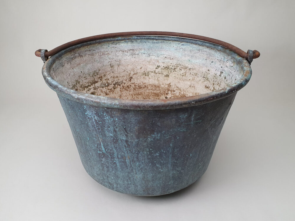 19th century antique copper Planter or Log Basket with handle