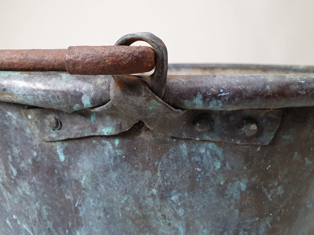 19th century antique copper Planter or Log Basket with handle