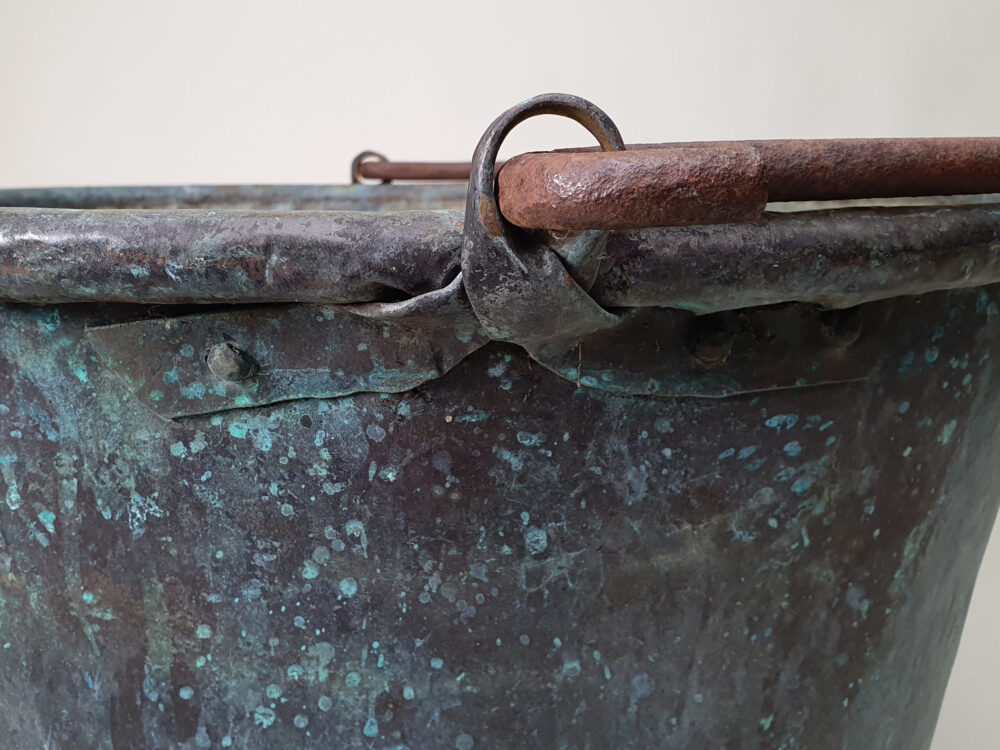 19th century antique copper Planter or Log Basket with handle