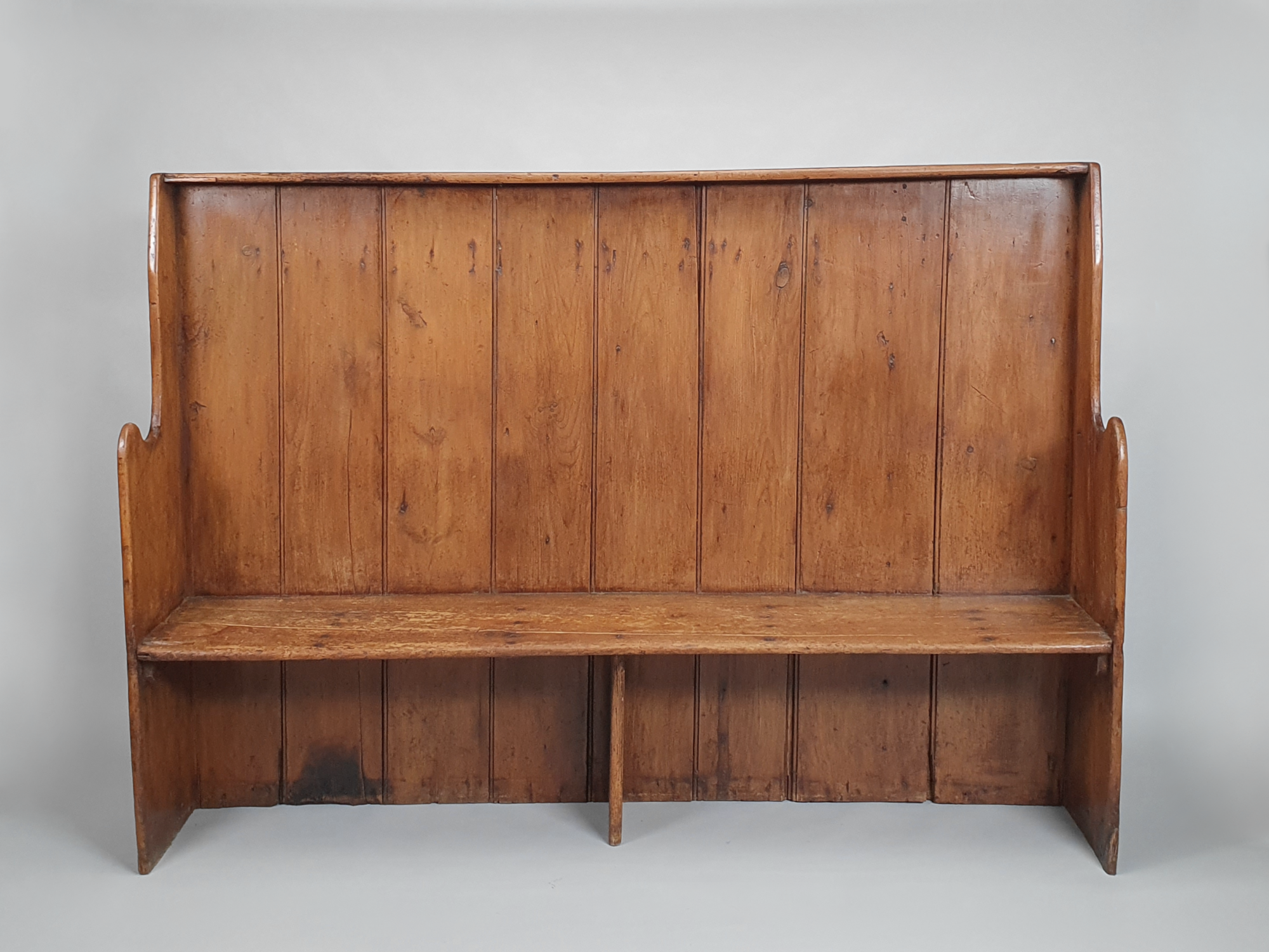 19th Century antique Country Pine High-Back Settle Bench